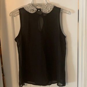 Black sheer top with Pearl beaded collar